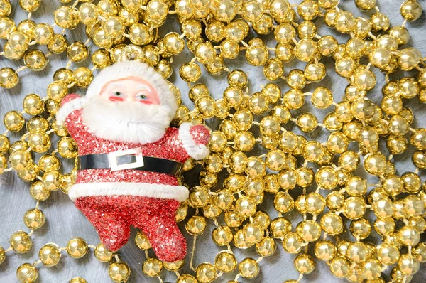 Christmas Toy Santa Claus Golden Beads Close — Stock Photo, Image