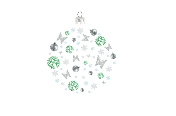 Christmas Objects Laid Out Form Christmas Ball Top View White — Stock Photo, Image