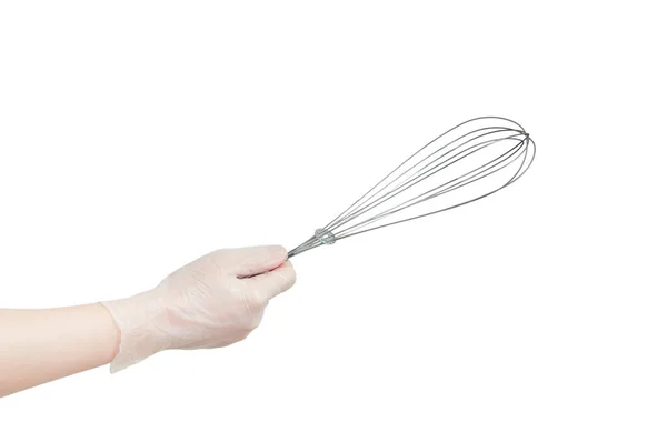 Μεταλλικό Χτυπητήρι Για Κρέμα Στο Χέρι Μαγειρικά Σκεύη Λευκό Απομονώσει — Φωτογραφία Αρχείου