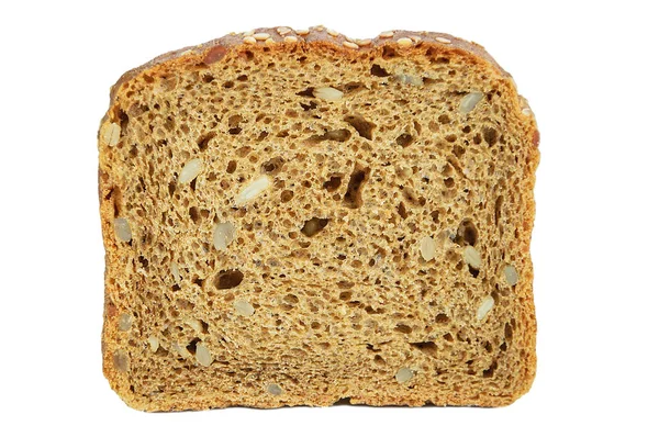 Taze Çavdar ekmek bir dilim dilim ayçiçeği tohumu. Beyaz izole et. Yakın çekim.