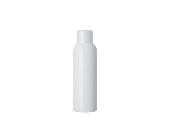 Frasco Plástico Branco Com Tampa Branca Isolado Branco — Fotografia de Stock
