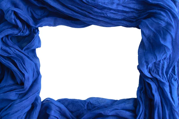 Rectangular Branco Para Fundo Tecido Azul Algodão Ralado Close Isolado — Fotografia de Stock