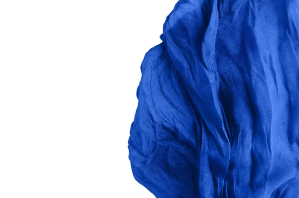 Préparation Pour Arrière Plan Tissu Bleu Isolat Blanc Coton Froissé — Photo