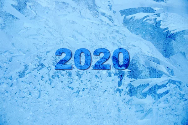 Nouvel Inscription Des Numéros 2020 Congelés Recouverts Givre Motifs Fond — Photo