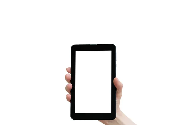 Schwarzes Tablet Mit Weißem Display Der Hand Eines Kaukasischen Mädchens — Stockfoto
