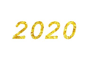 Yeni yıl. 2020 numara yazı, süs deseni. Beyaz izole.