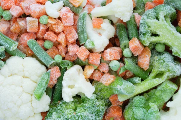 Замороженные Овощные Смеси Зеленой Фасоли Моркови Капусты Крупным Планом — стоковое фото