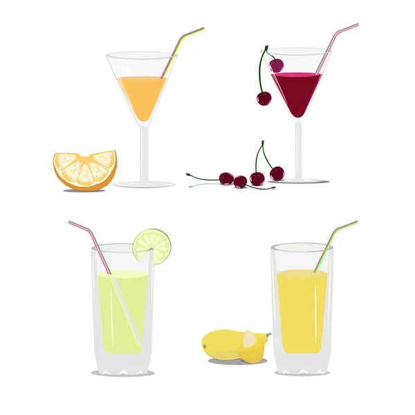 Ensemble Verres Avec Jus Fruits Illustration Vectorielle — Image vectorielle