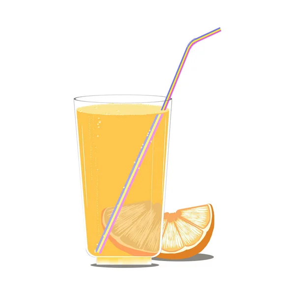 Glas Orangefarbene Limonade Mit Stroh Vektorillustration — Stockvektor