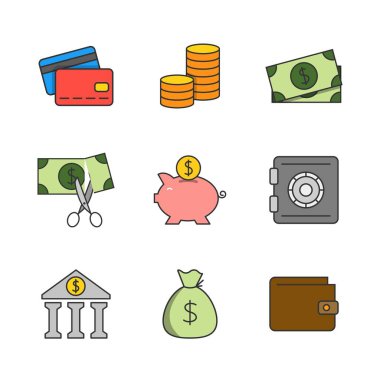 Finans düz çizgi simgeler