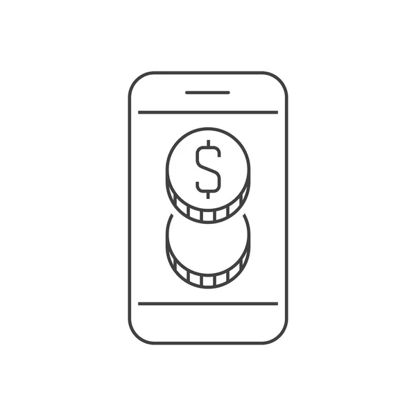 Smartphone avec l'icône de contour de pièces d'argent — Image vectorielle