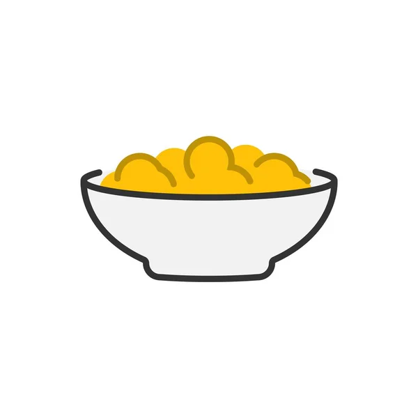 Icono de copos de maíz, icono de cereal en tazón — Vector de stock