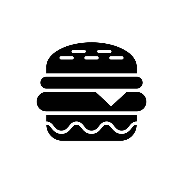 Beyaz arka planda Burger siyah simgesi. Fastfood illüstrasyon — Stok Vektör