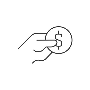 Beyaz arka planda el tutma sikke anahat simgesi