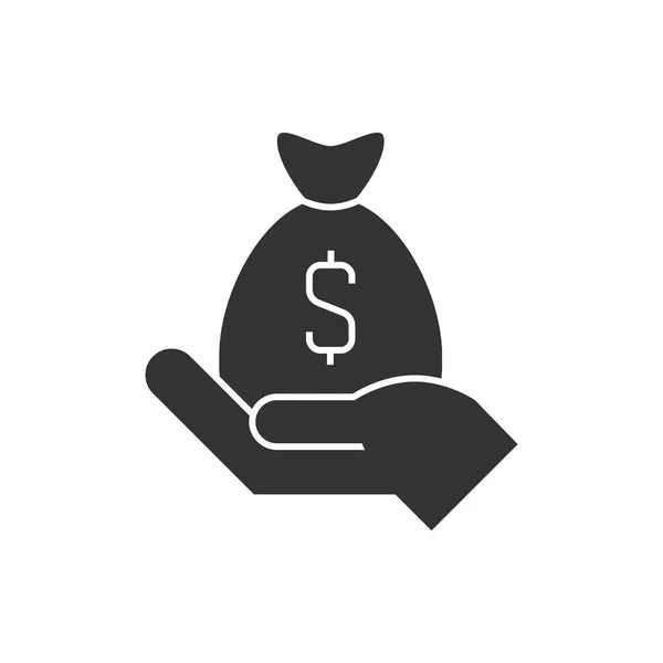 Hand houden van een geld Sack pictogram op witte achtergrond — Stockvector