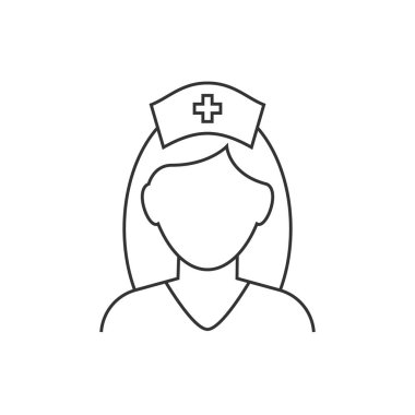 Beyaz arka plan üzerinde Hemşire avatar çizgi simgesi. Kullanılabilir kontur