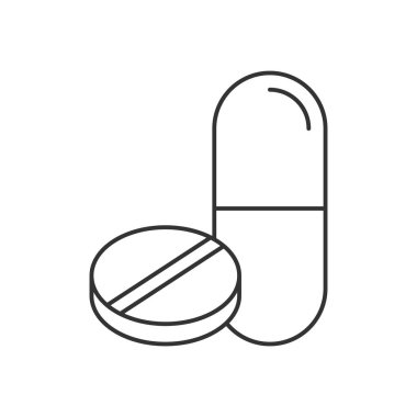 Beyaz arka planda hap ve tablet satır simgesi. Kullanılabilir kontur