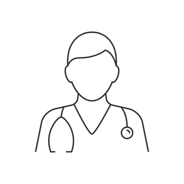 Doctor avatar med stetoskop. Linje ikonen på vit bakgrund. Redigerbar stroke — Stock vektor
