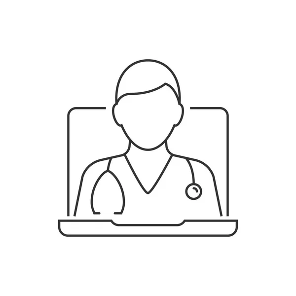 Consultor médico en línea con estetoscopio. Icono de línea sobre fondo blanco. Carrera editable — Vector de stock