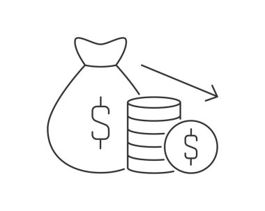 Para çantası ve yığın kazık sikke çizgi simgesi