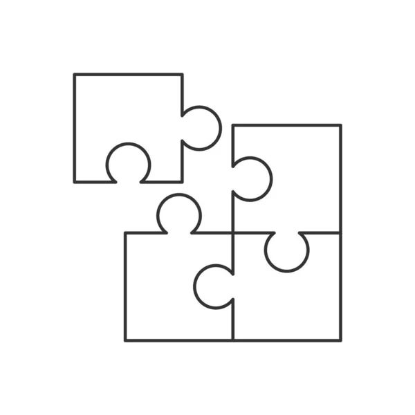 Vierteiliges Puzzle-Liniensymbol auf weißem Hintergrund — Stockvektor