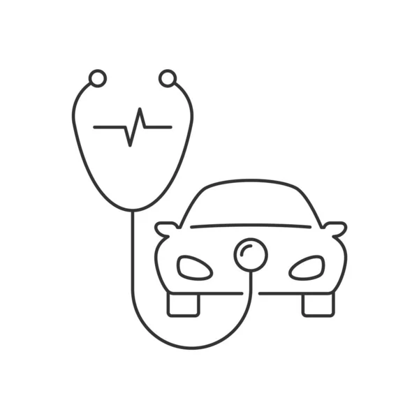 Estetoscopio e icono lineal del coche sobre fondo blanco — Vector de stock
