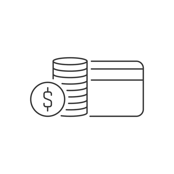 Montón de monedas y tarjeta de crédito icono lineal sobre fondo blanco — Archivo Imágenes Vectoriales