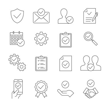 Beyaz arkaplanda çizgi simgelerini onayla. Düzenlenebilir vuruş