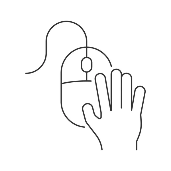 Hand on computer mouse linear icon on white background — Διανυσματικό Αρχείο