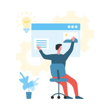 Sandalyede oturan ve web sitesi oluşturan adam