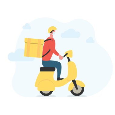 Motosikletli yüz maskeli teslimatçı.
