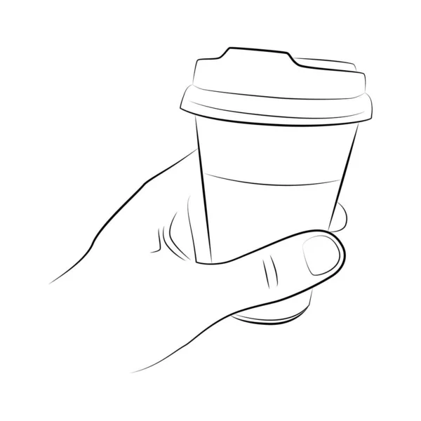 Paper cup with cappuccino holding hand on white — Stock Vector