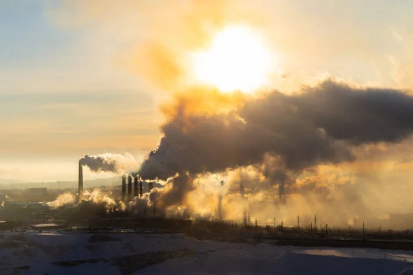 Magnitogorsk Panorama Complexo Industrial Magnitogorsk Emissões Poluentes Atmosféricos — Fotografia de Stock