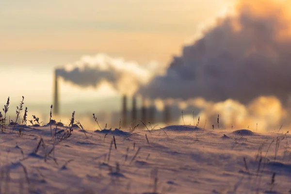 Magnitogorsk Emissions Air Pollutants Grass Snow Background Industrial Plant — Stock fotografie