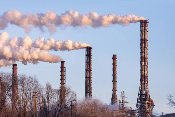 Magnitogorsk Factory Pipes Produce Smoke Emissions Air Pollutants — Stock Photo, Image