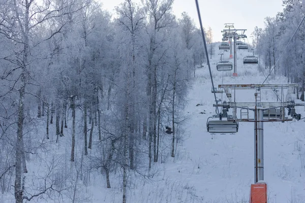 Winter Den Bergen Skigebiet Sessellift Weißbäume Schneebäume — Stockfoto