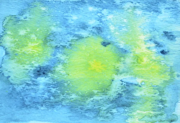 Бирюзовый Синий Акварельный Фон Разводом Жёлтыми Брызгами Акварельный Фон Похож — стоковое фото