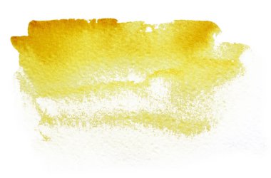 El ile çizim beyaz bir arka plan üzerinde sarı sulu boya leke.