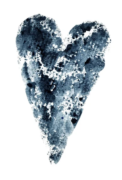 Marinblå Långsträckt Hjärta Vit Bakgrund Isolera Akvarell Ritning — Stockfoto
