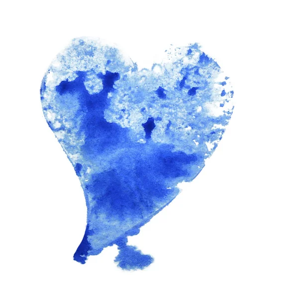 Srdce Modré Modré Bílém Pozadí Akvarel — Stock fotografie