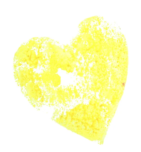 Otisk Tvaru Žlutého Srdce Kreslící Akvarel Bílém Pozadí — Stock fotografie