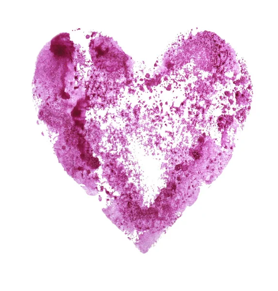 Różowe Serce Białym Tle Druk Rysunek Akwarela — Zdjęcie stockowe