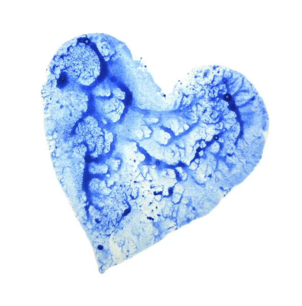 Modré Srdce Krásnou Texturou Kreslením Akvarel Bílém Pozadí — Stock fotografie