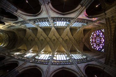 Çek Cumhuriyeti, Prag - 30 Nisan 2019: Prag Kalesi 'ndeki St. Vitus Katedrali. Prag 'ın Gotik mücevheri, şehirdeki en ünlü kilise ve en dikkat çekici manzaralardan biri..