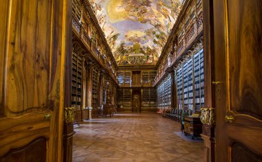 Prague, Czech Republic - December 16, 2019: Library of Strahov Monastery (Strahovsky Klaster) inside interior of One of the most beautiful libraries in the world clipart