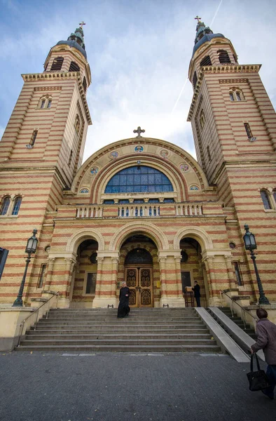 Sibiu Romênia Fevereiro 2019 Vista Para Santíssima Trindade Catedral Ortodoxa — Fotografia de Stock