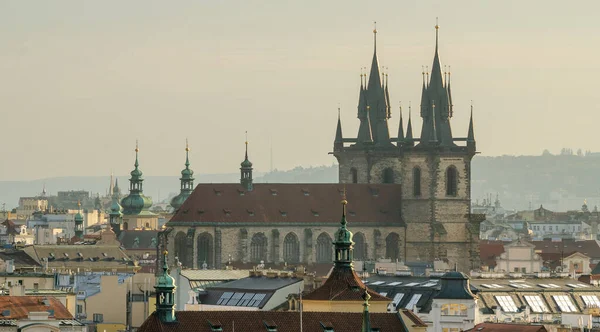 Kostel Panny Marie Před Týnem Střílejte Kopce Praze Letecký Výhled — Stock fotografie