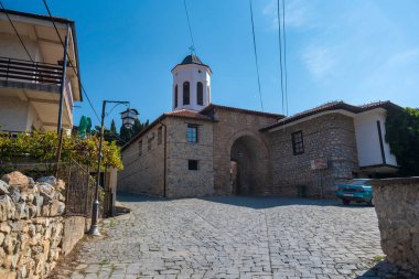 Ohri, Makedonya. 18 Ağustos 2019: Peribleptos Kilisesi, Saint Bogorodica Perivlepta, eski kasaba. Azizler Konstantin ve Helen Ortodoks Kilisesi. Aziz Kliment
