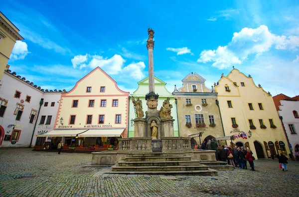 Cesky Krumlov Tschechische Republik 2019 Blick Auf Den Brunnen Und — Stockfoto