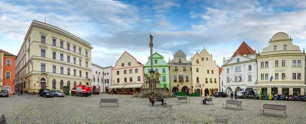 Cesky Krumlov Tschechische Republik 2019 Blick Auf Den Brunnen Und — Stockfoto